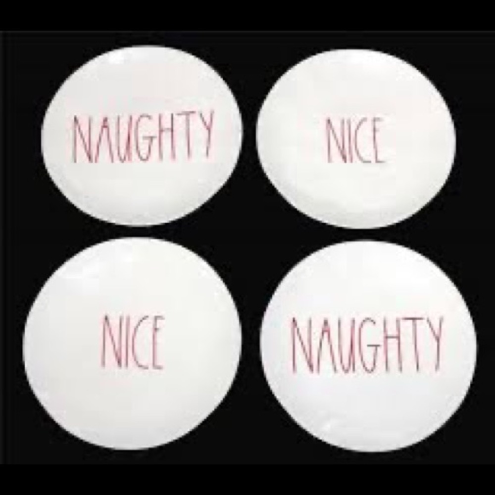 Rae Dunn 4 NAUGHTY NICE plates NEW